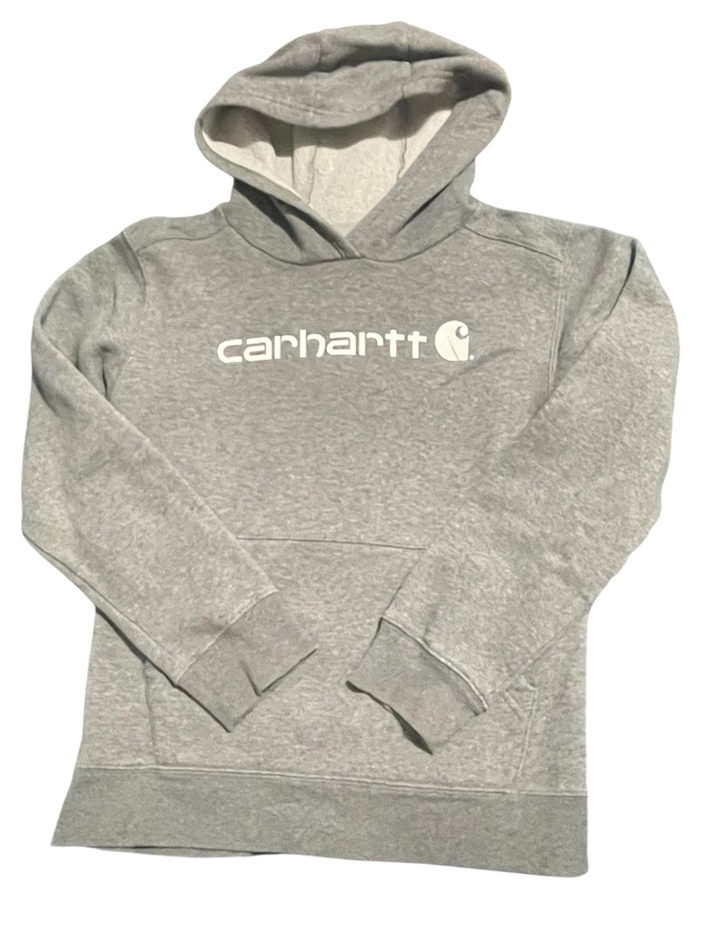 Carhartt Light Gray Pullover Hoodie with White Logo Kids size M